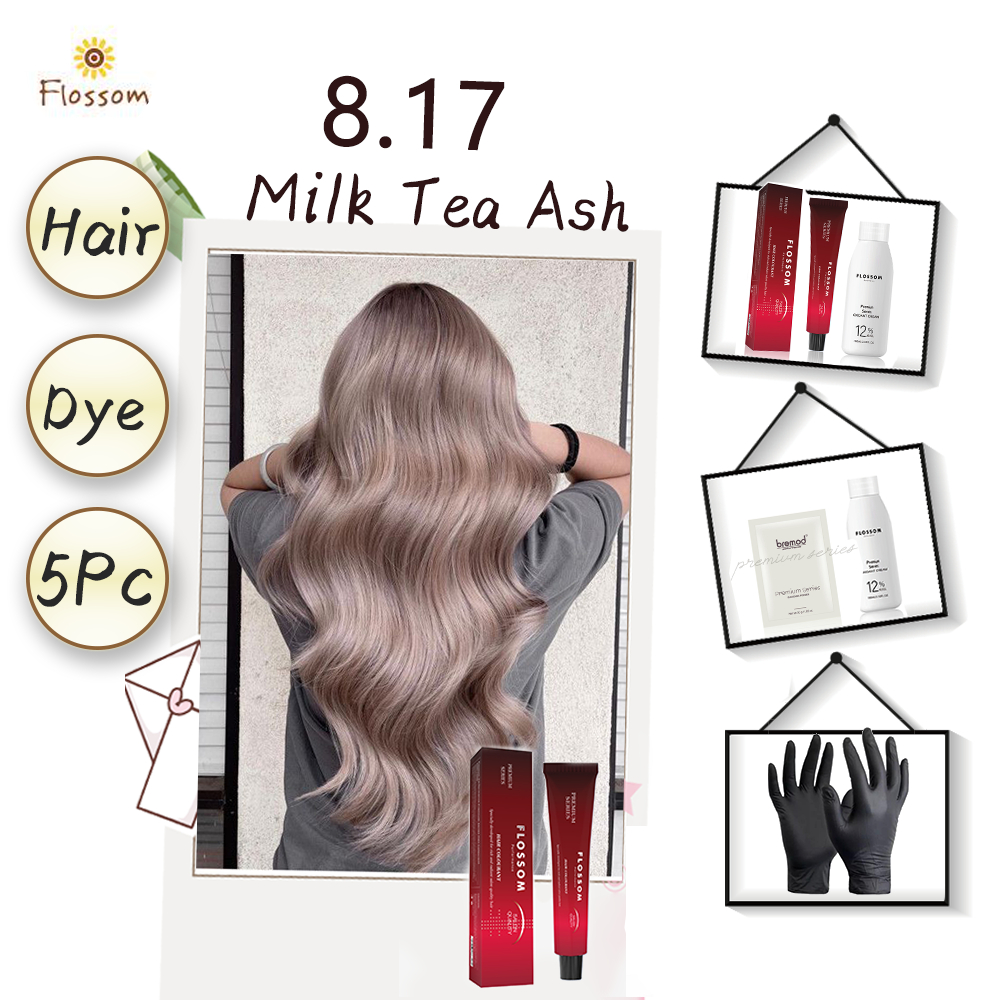 5Pcs 8.17 Milk Tea Ash Flossom Premium Permanent Hair Color Dye With ...