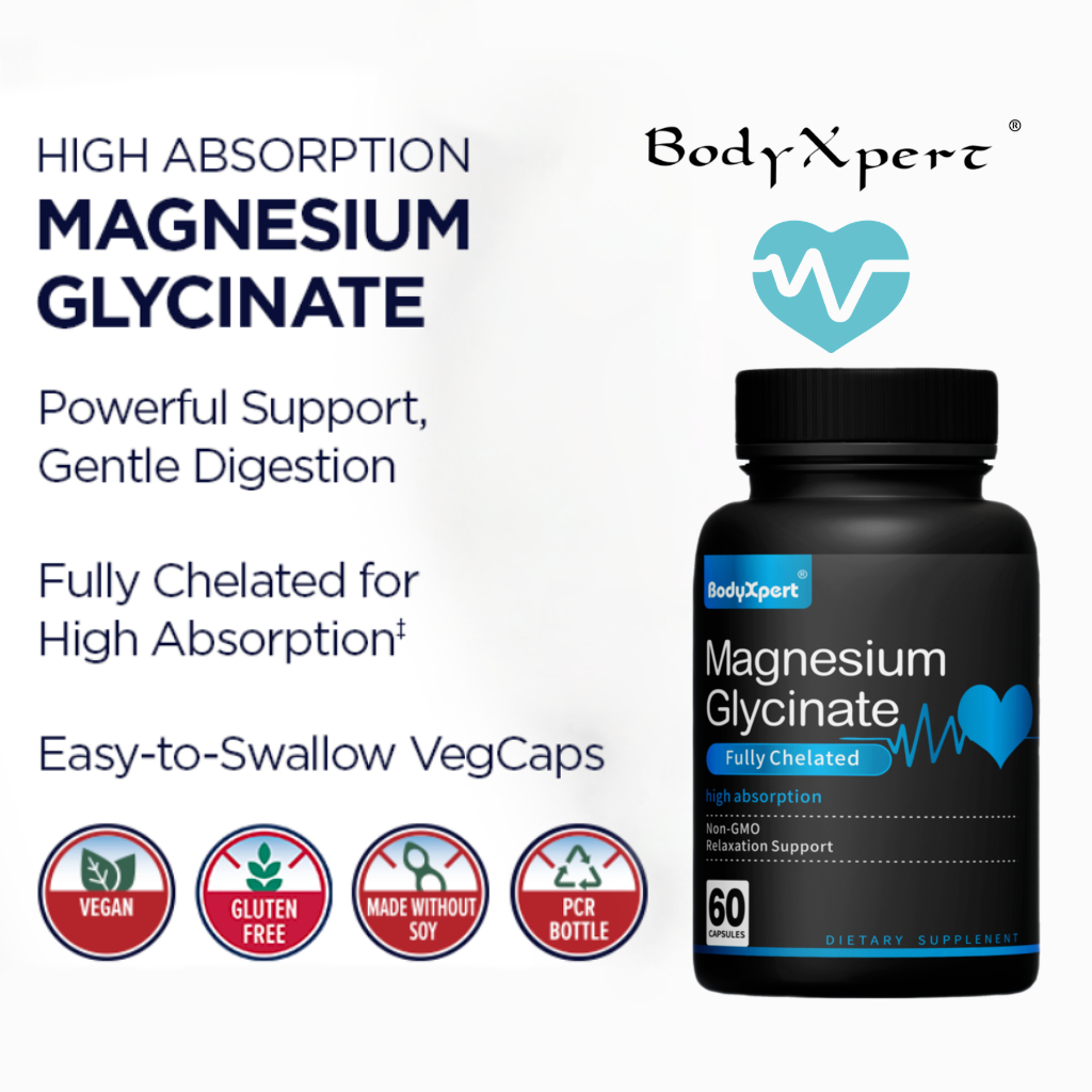 Magnesium glycinate supplement to support heart health, nerves, muscles ...