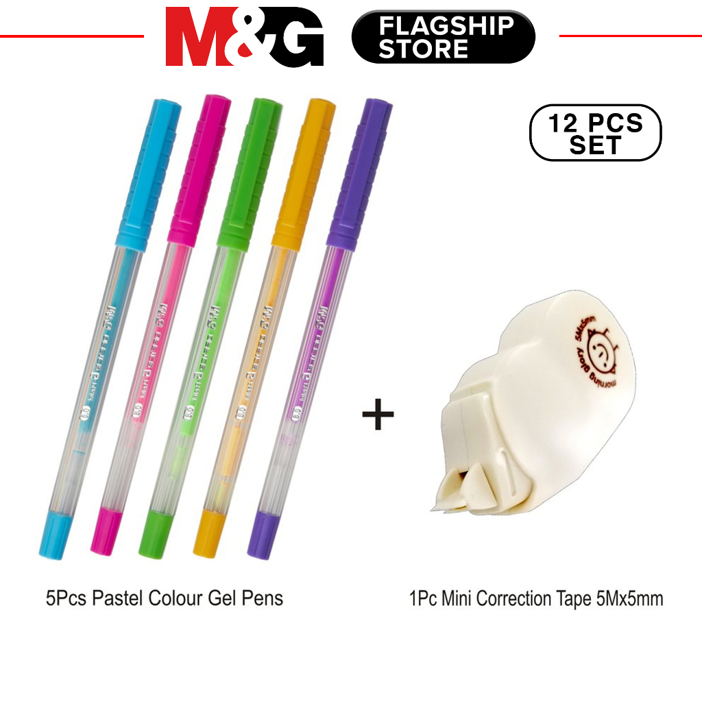 M&G Office G 5pcs Pastel Color Gel Pens Plus 1pc Mini Correction Tape ...
