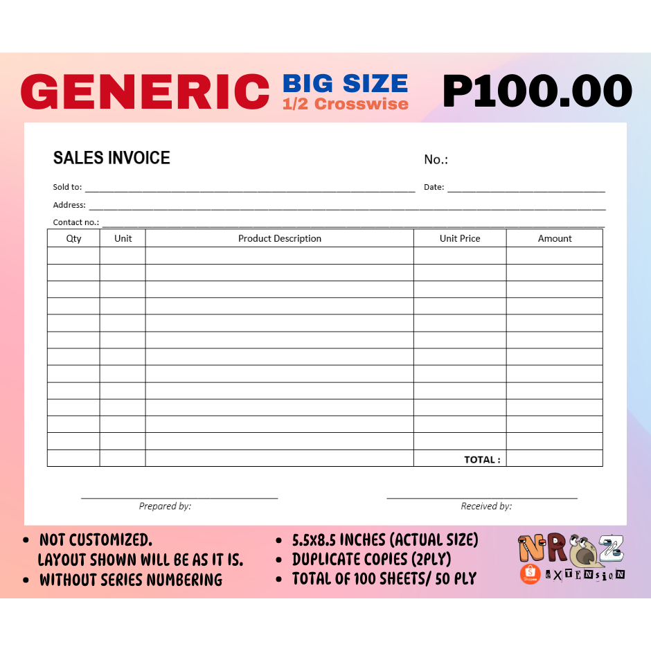 SALES INVOICE Carbonized -- Generic Only | Shopee Philippines