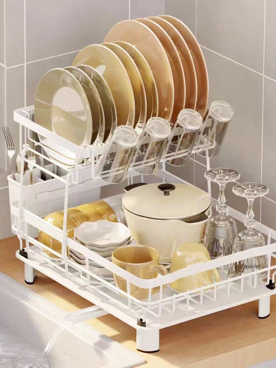 Kitchen double wall bowl rack with drain tray 2024s1 | Shopee Philippines