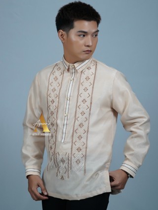 AQUINO'S ARTISAN EMBROIDERY Barong Tagalog for Men Beige Piña Organza ...