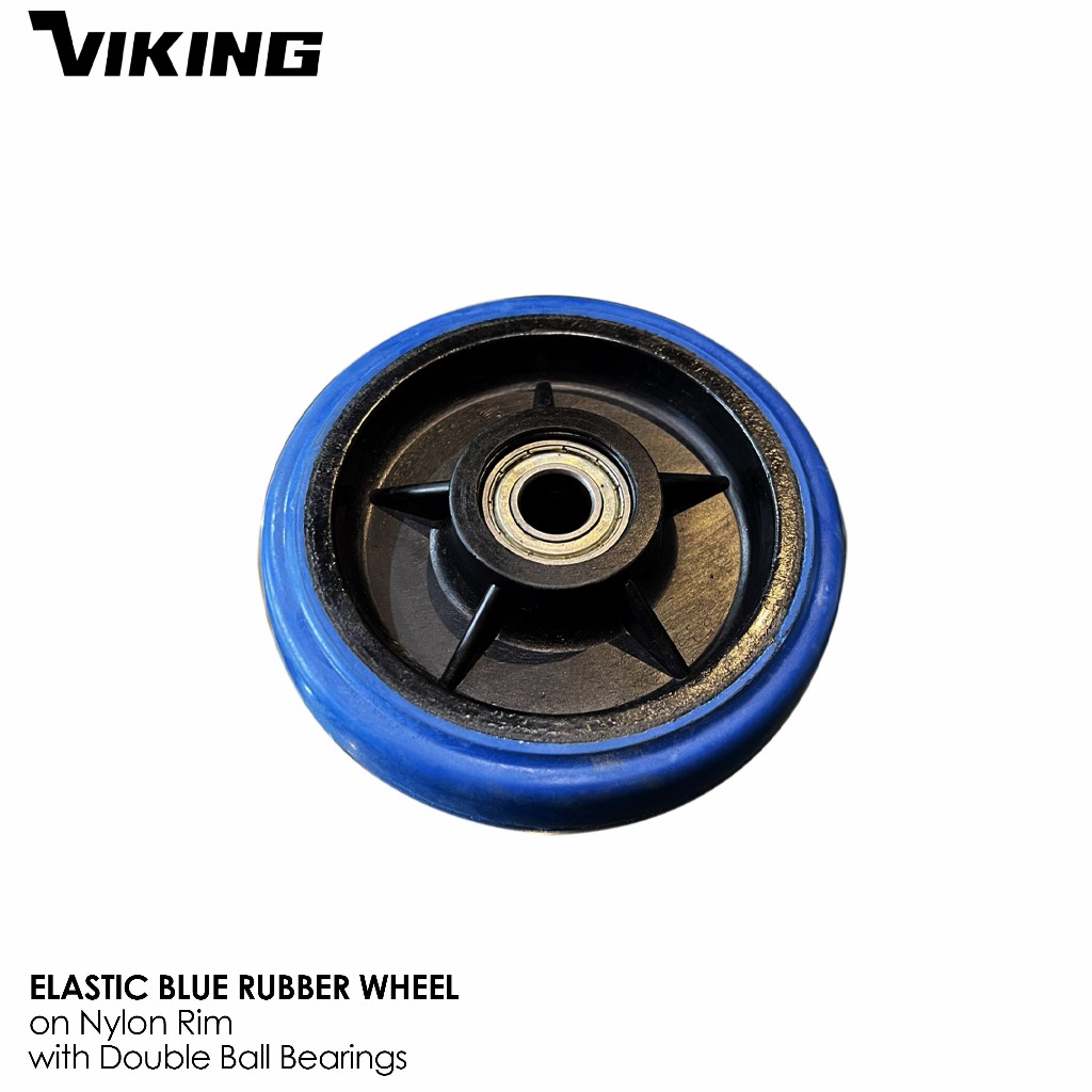 VIKING CASTER WHEEL Elastic Blue Rubber on Nylon Rim 75/100/125mm ...