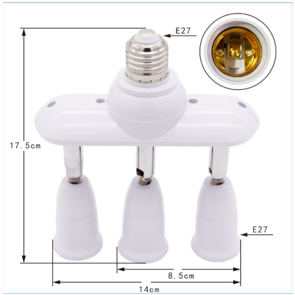 3 in 1 E27 Light Bulb Socket LED Screw Lamp Holder Splitter Adapter ...