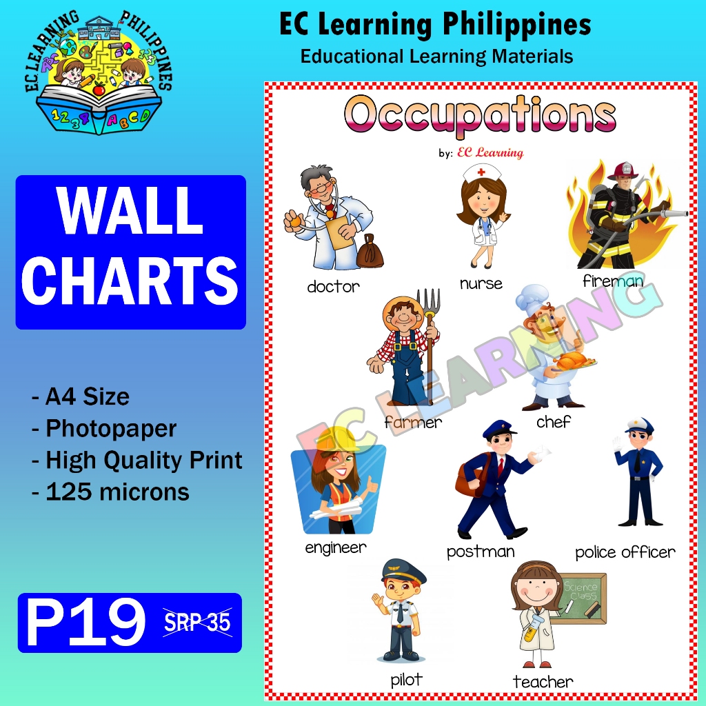 A4 OCCUPATIONS Laminated Educational Wall chart for kids - EC LEARNING ...