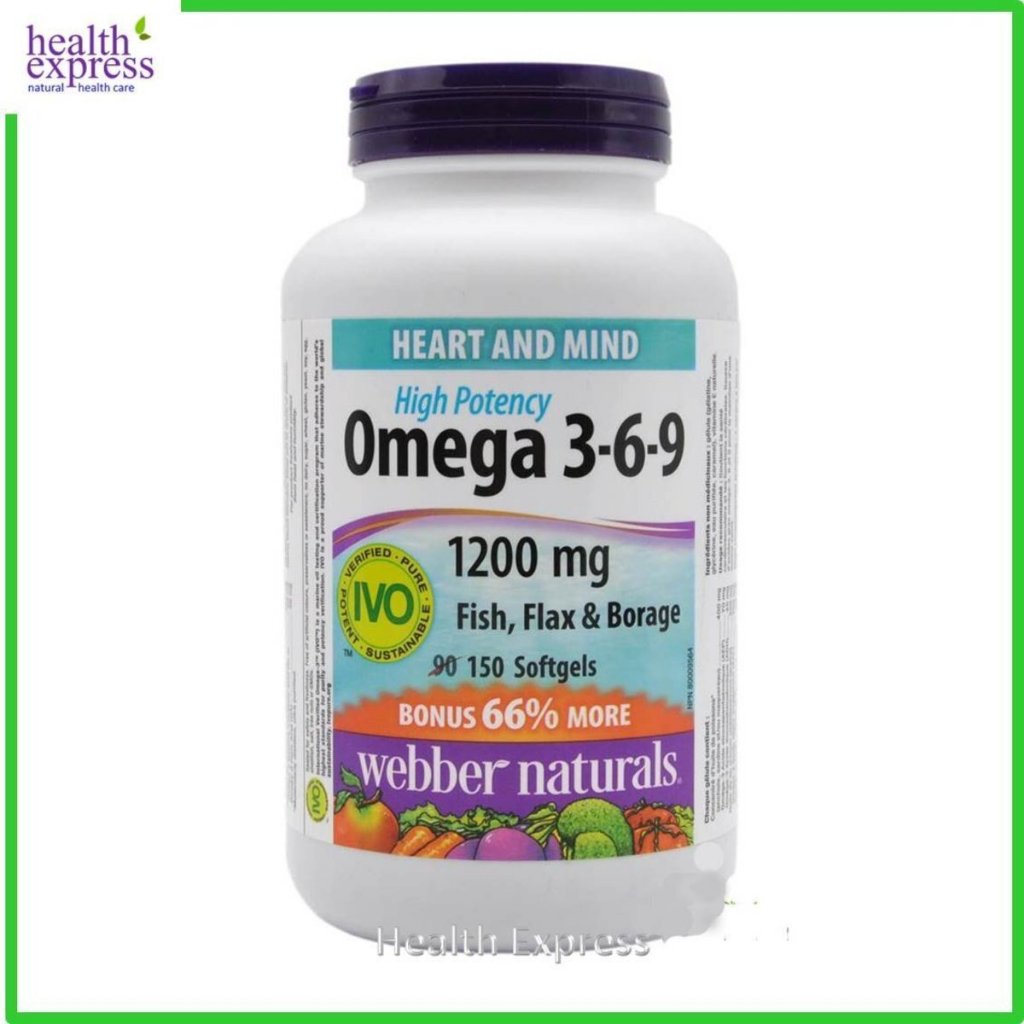 webber naturals - Omega 3‐6‐9 Flax, Fish&Borage(1200 mg) 150 softgels ...