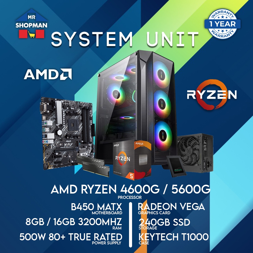 AMD PC Build Ryzen 5 4600G / 5600G B450M Board Desktop Computer System ...