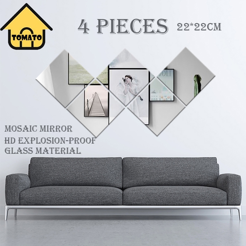 4 pcs HD Mirror Sticker Wall full-length mirror Stitching mirror wall ...