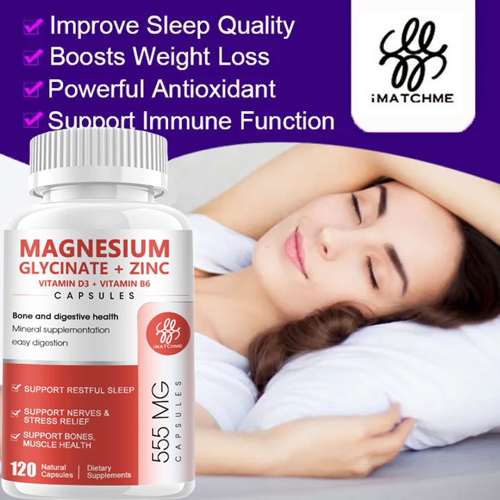 iMATCHME Magnesium Glycinate Capsules+Zinc,Vitamin3,B6 for Bone ...