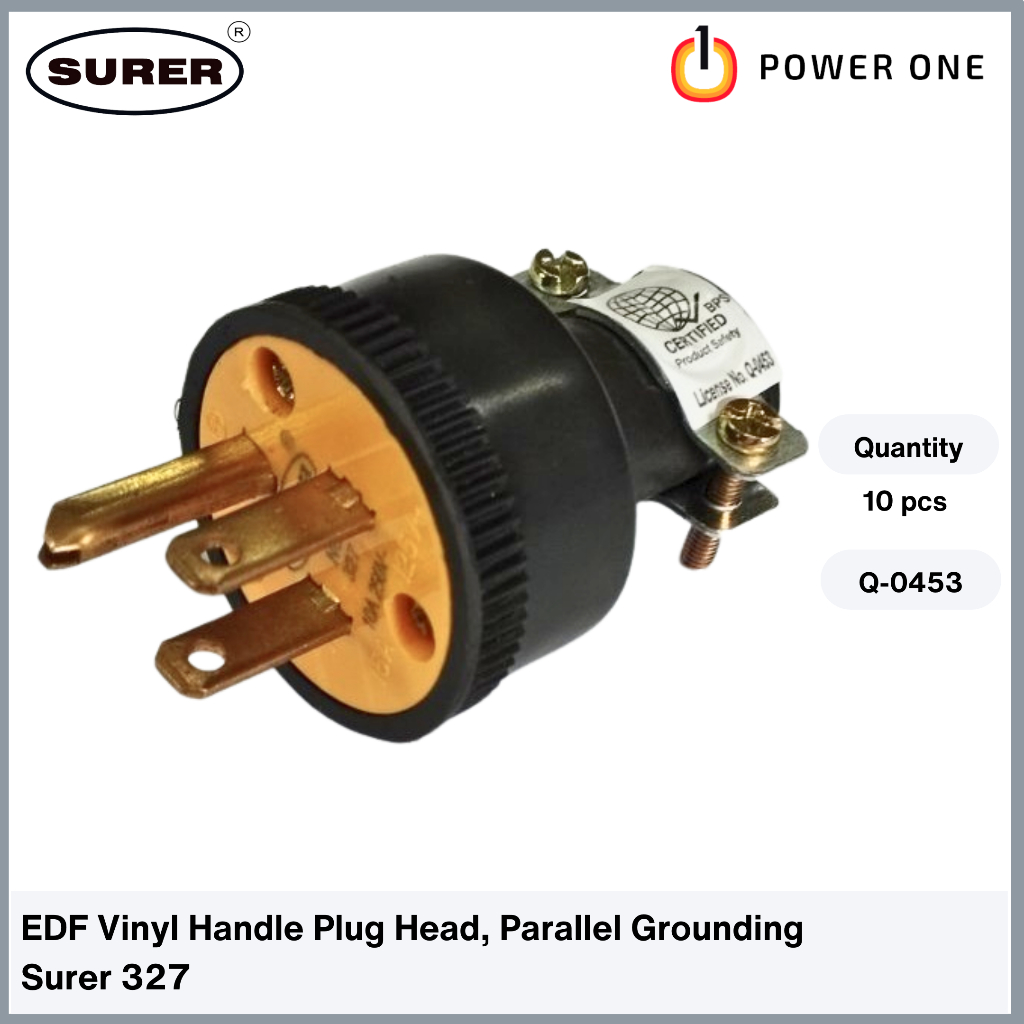 Surer 327 3-Pin EDF Vinyl Handle Plug Head, Parallel with Ground (10A ...