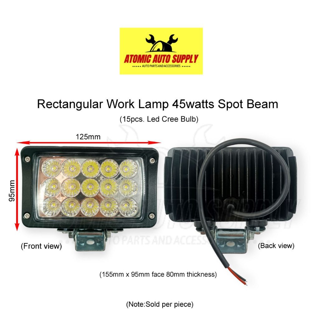 RECTANGULAR WORK LAMP 45W LED SPOT BEAM (155M X 95MM FACE/ 80MM ...