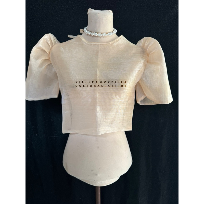 'Dahlia' Ribbon Tie-Up Modern Filipiniana Blouse (Peach)