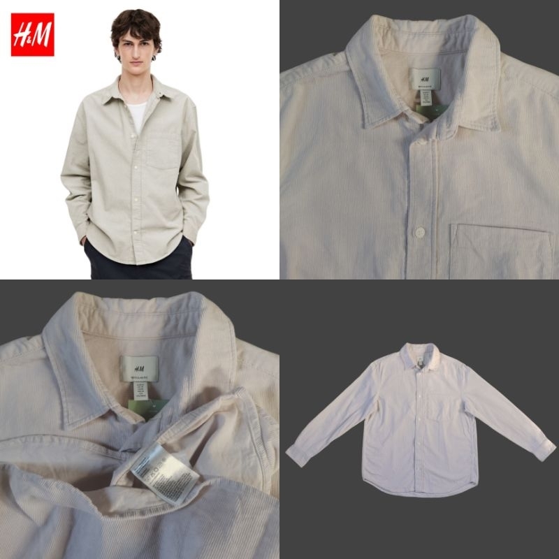 Brandnew H M men s corduroy long sleeve shirt polo beige Shopee Philippines