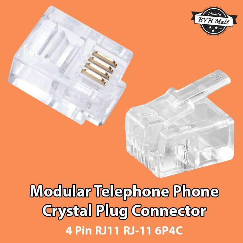 100pcs High-Quality 6P4C RJ11 Jack Gold-Coated 4-Wire Phone Connector ...