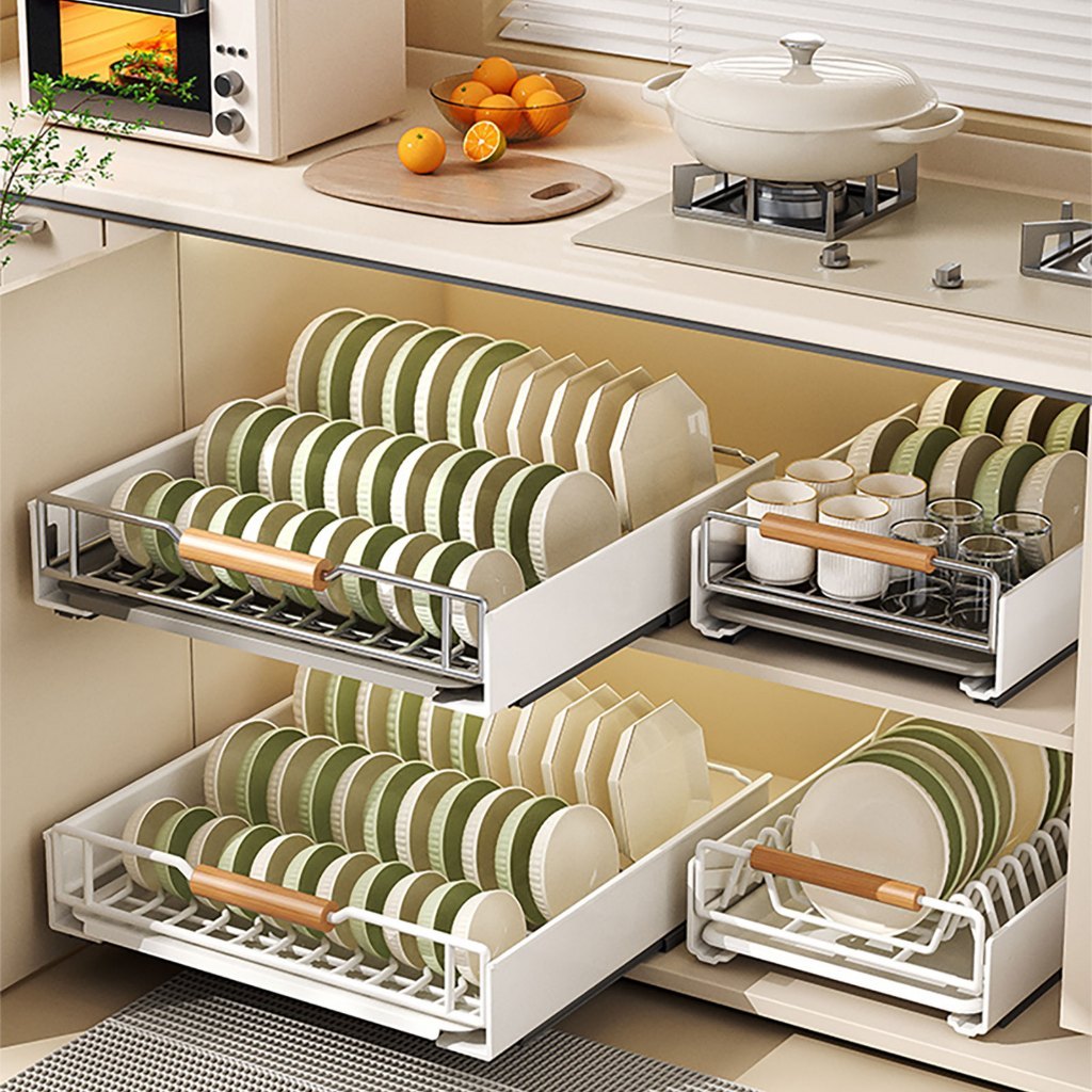 Stainless Steel Dish Rack For Kitchen Cabinet Pullout Dish Drainer With ...