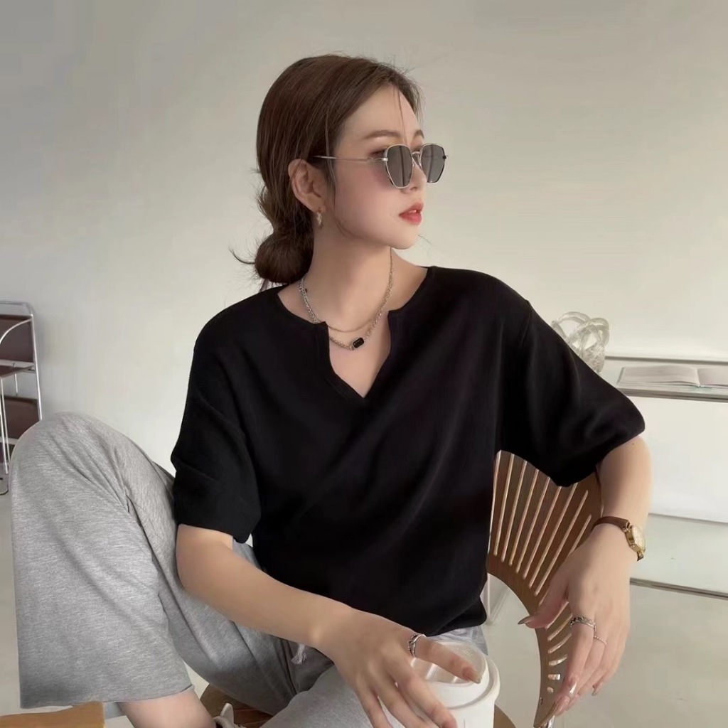 Miss M Notch Neck Oversize Solid Knitted Top 748 | Shopee Philippines