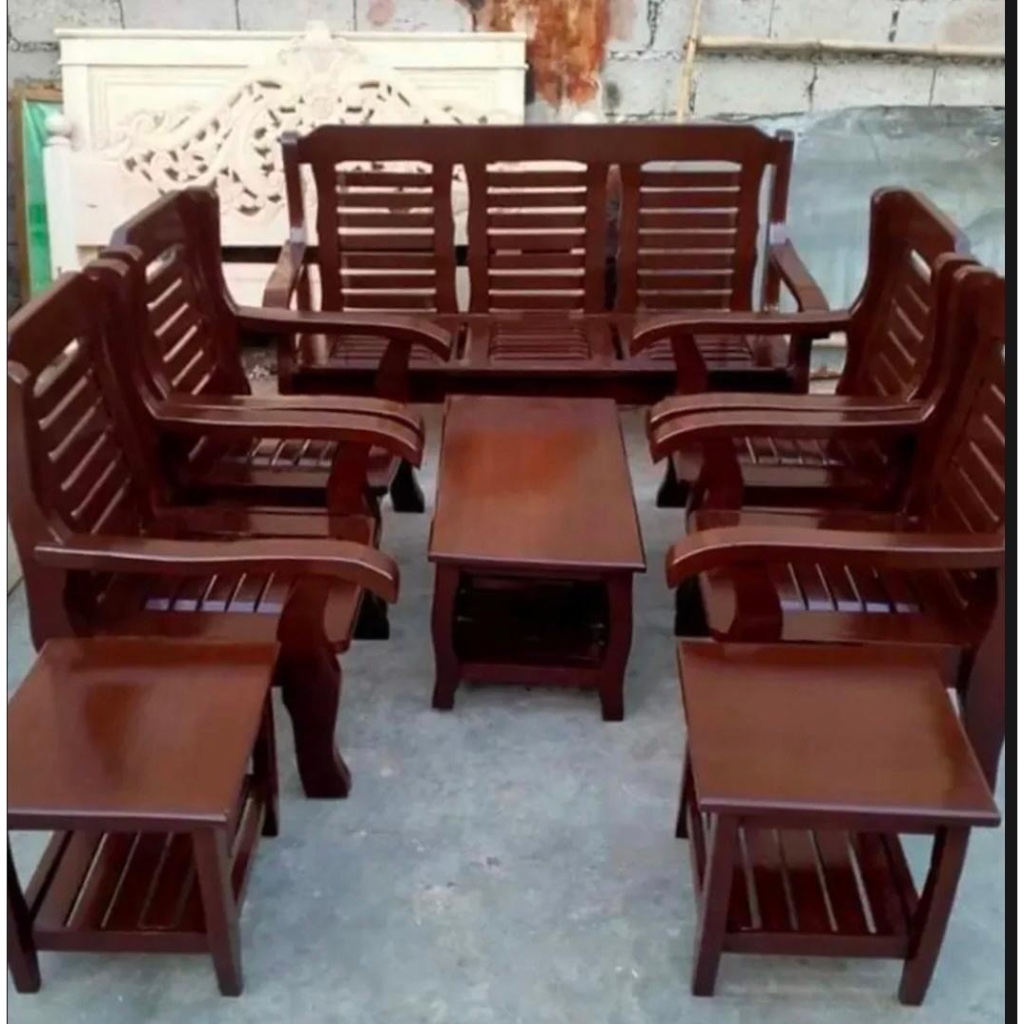 sala set, full set, with top glass center table, made in gmelina wood Shopee Philippines