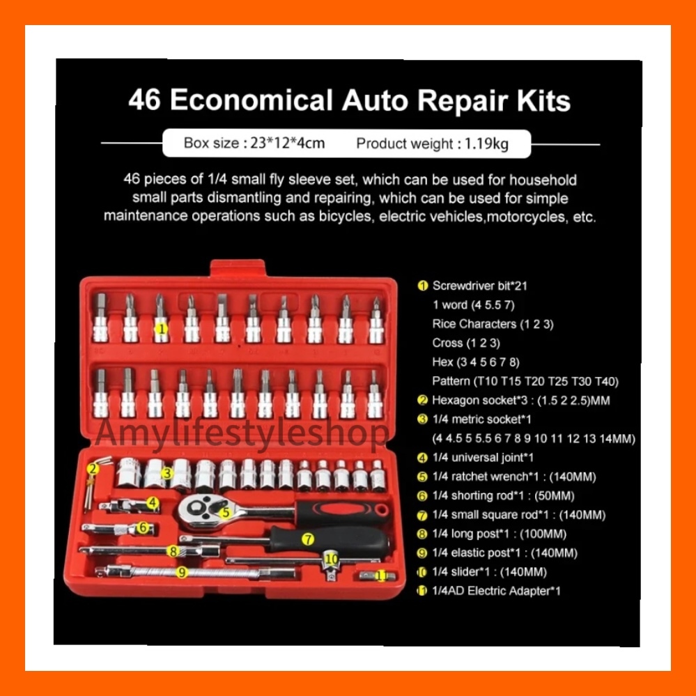 amylifestyleshop High Quality 46pcs set Tool Box Car Motorcycle Repair ...