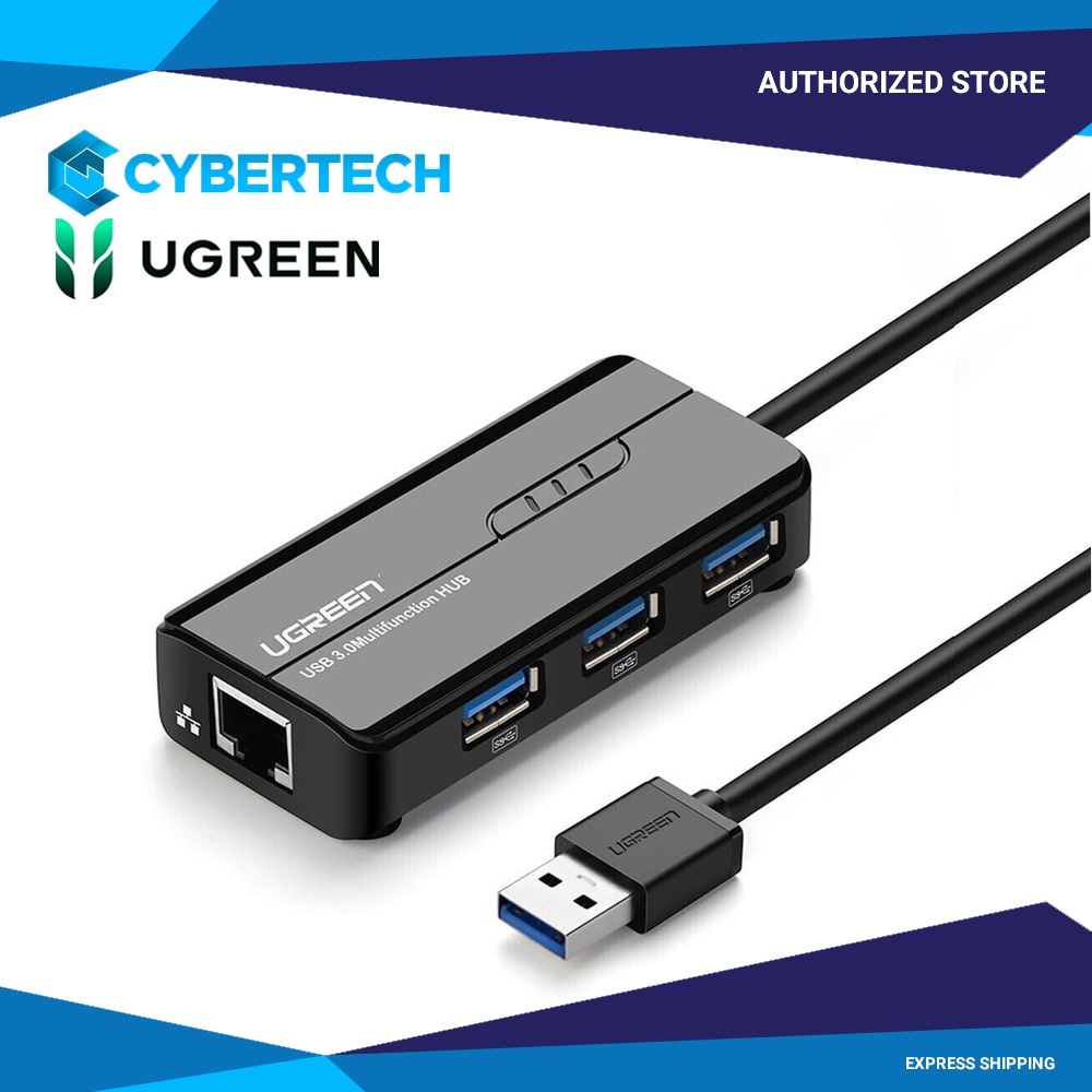Ugreen 20265 USB-A Male To Ethernet Adapter Plus 3 Ports USB Hub 3.0 ...