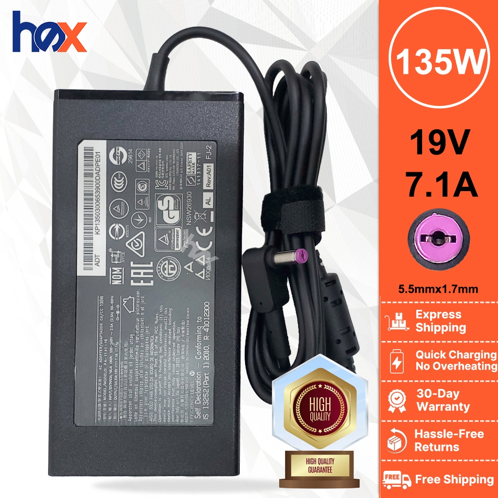 135W AC Adapter Charger For Acer Nitro 5 AN515-54 AN515-53 Laptop + Power Cord