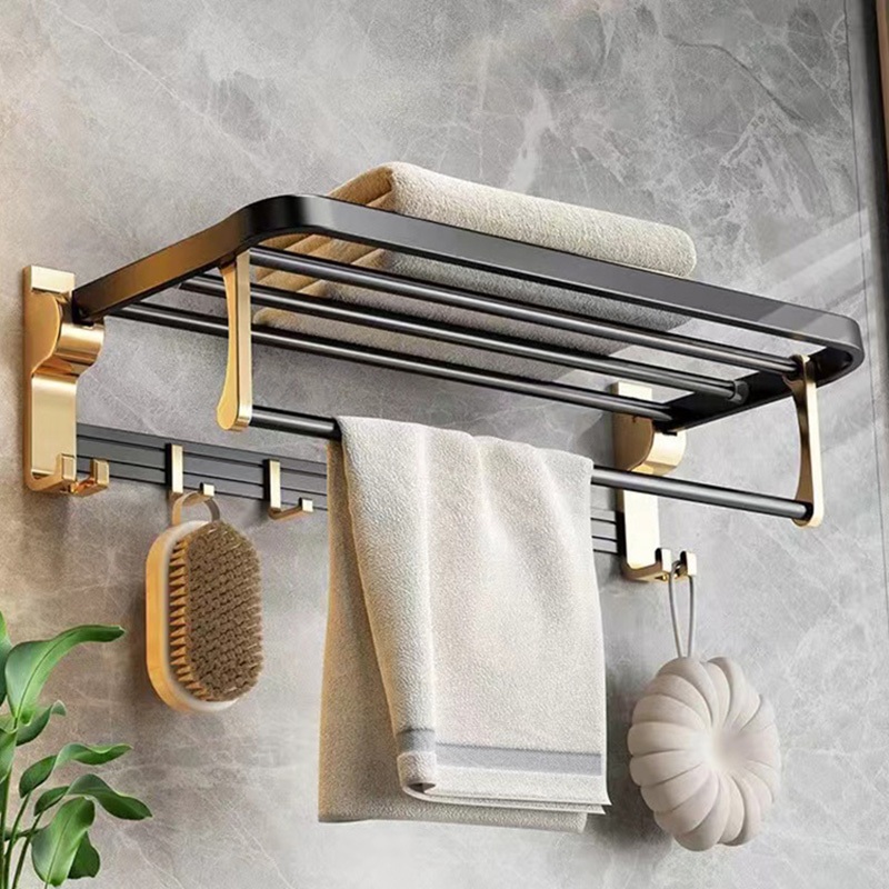 Black gold bathroom towel rack foldable wall mounted bathroom non ...