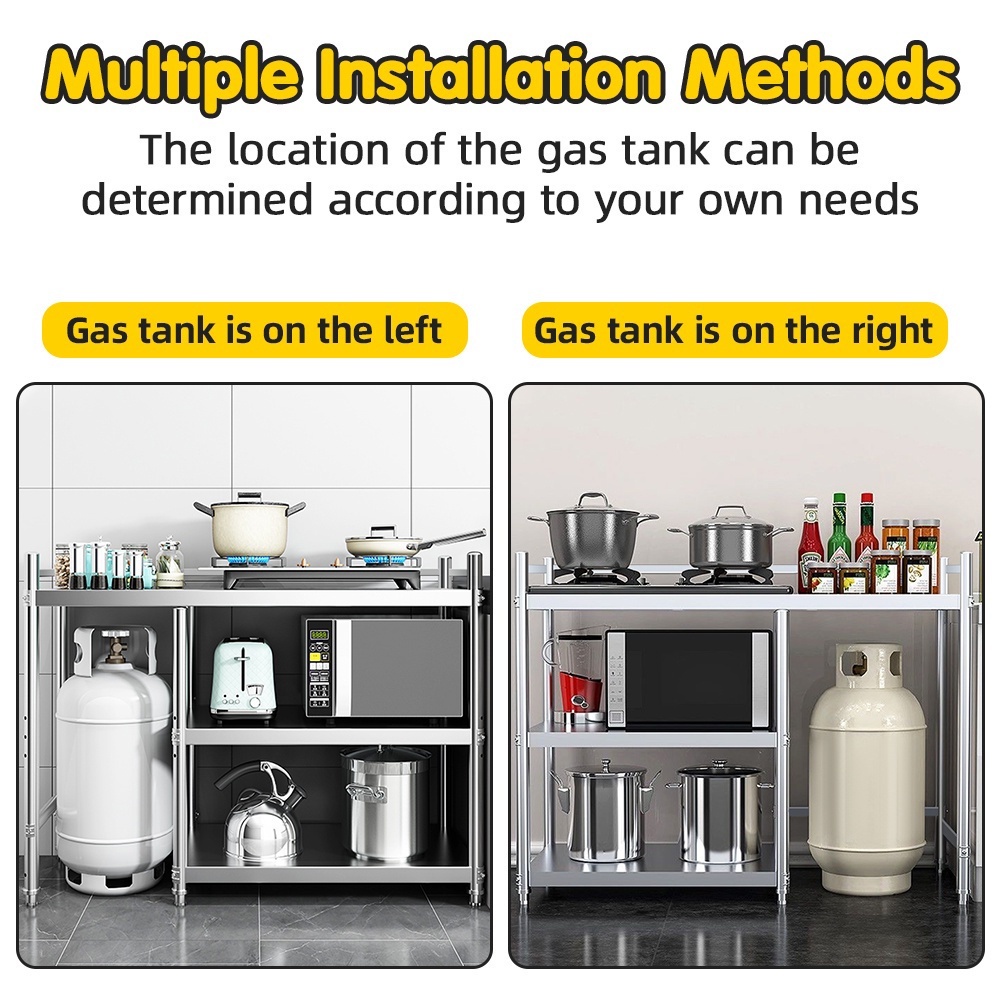 Gas Stove Stand Rack Kitchen 304 Stainless Steel Shelf Heavy Duty Gas ...