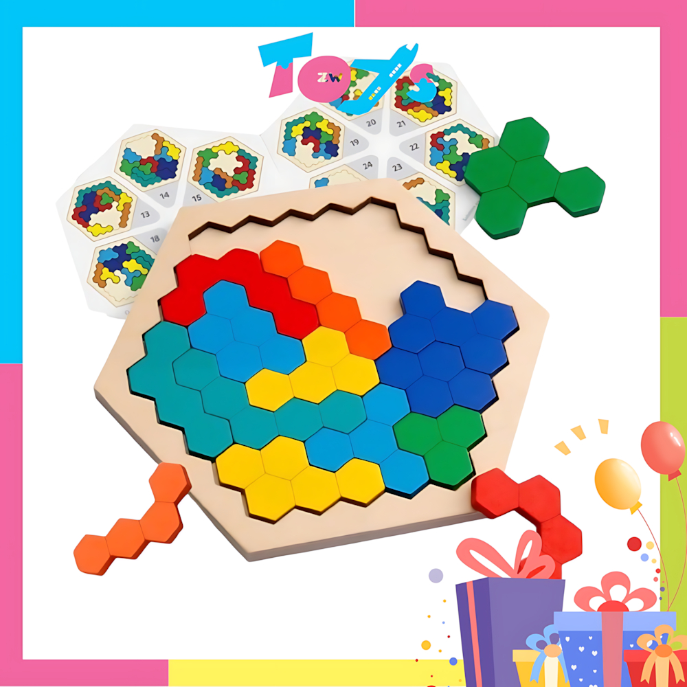 Gift Wooden IQ Hexagon Honeycomb Tangram Puzzle Board Toy Interesting ...