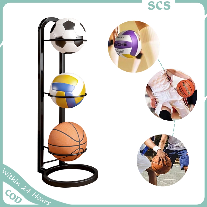 Metal Basketball Ball Storage Rack,3 Tier Vertical Display Stand for ...