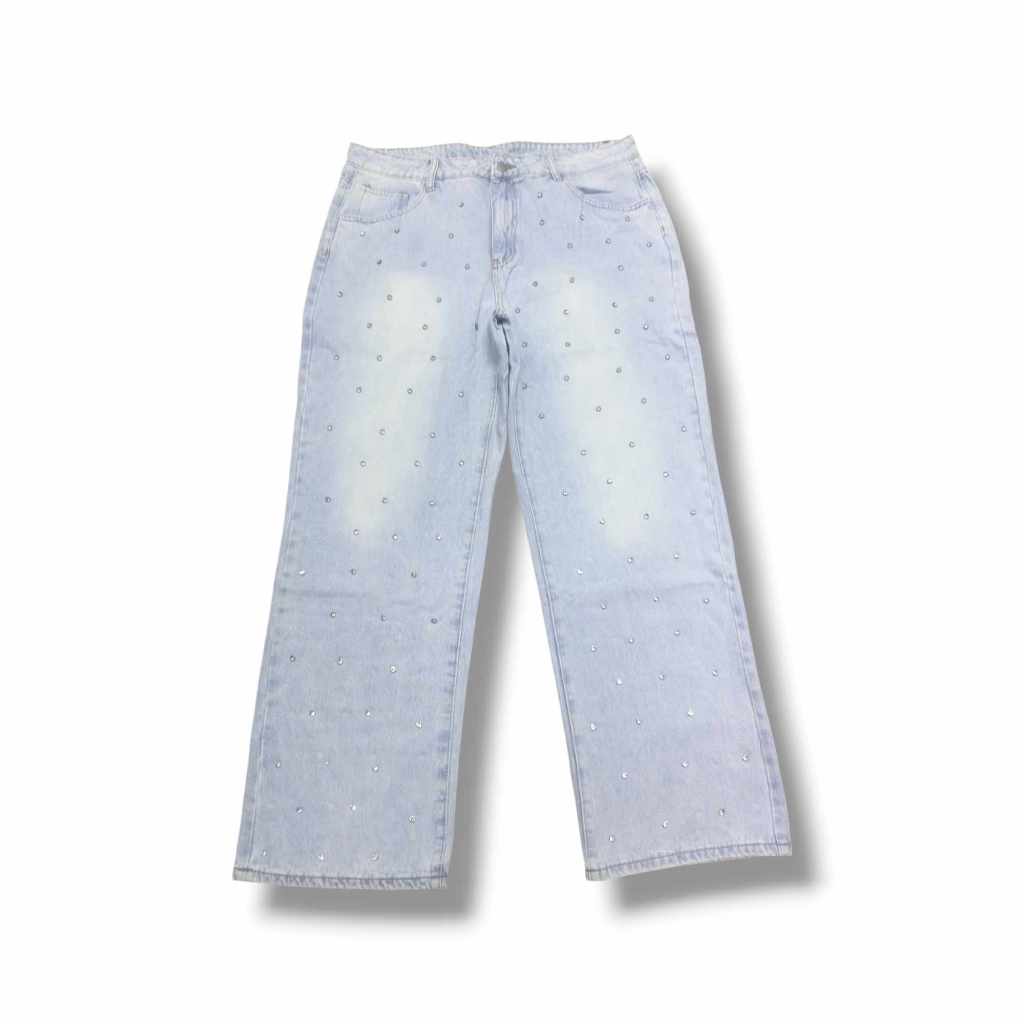 Plus Size Rhinestone Straight Leg Denim Jeans | Shopee Philippines