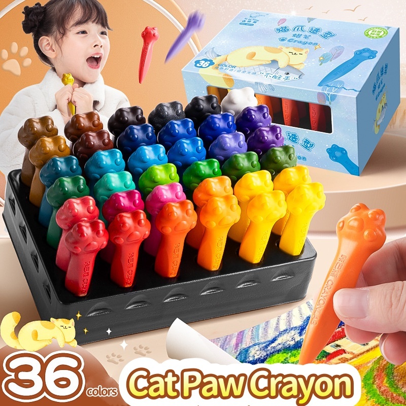 36Colors Crayon for Kids Cartoon Cat Claw Crayon Art Coloring Set ...