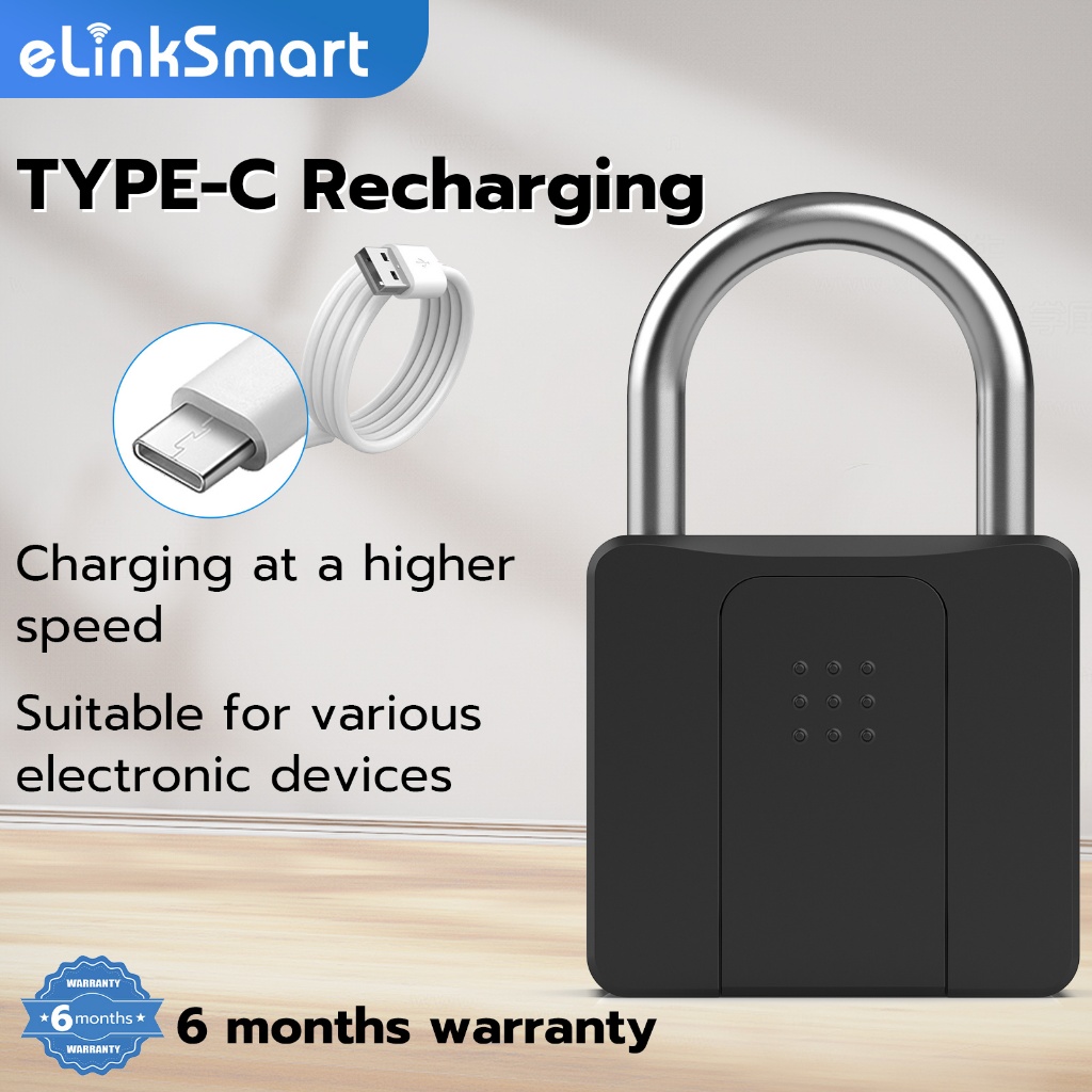 TYPEC Recharging Fingerprint padlock Outdoor grille door padlock Smart