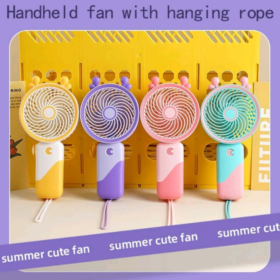 Moon-shaped button Hand fan New Rechargeable Handheld fan w/ hanging ...