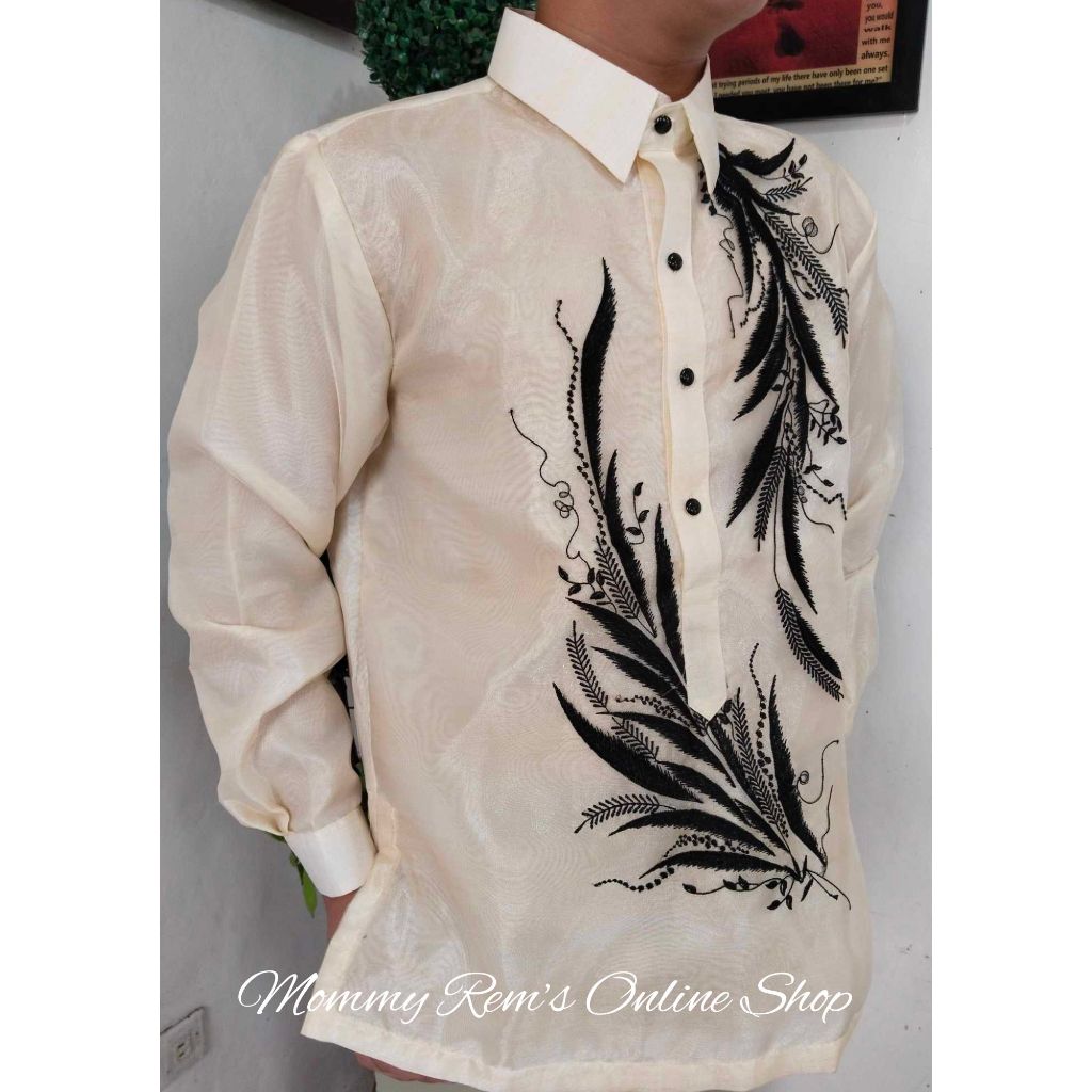Barong Talahib Design (Black Embroidered) | Shopee Philippines