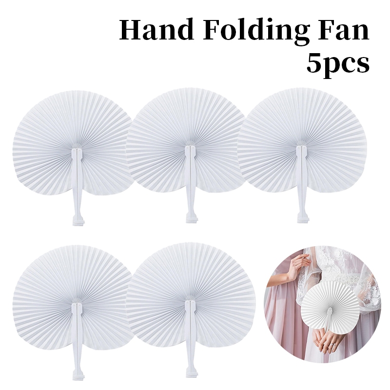 5Pcs Heart Round Hand Folding Fan Paper Fans for Wedding Favor Party ...