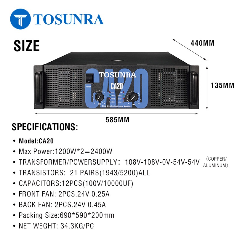 【TOSUNRA】 PURE COPPER/ALUMINUM POWER AMPLIFIER 1400W*2 Karaoke ...