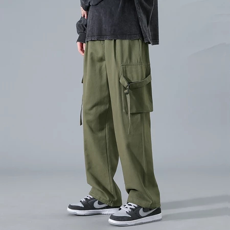 Cargo pants for men straight baggy pants elastic waist causal black ...