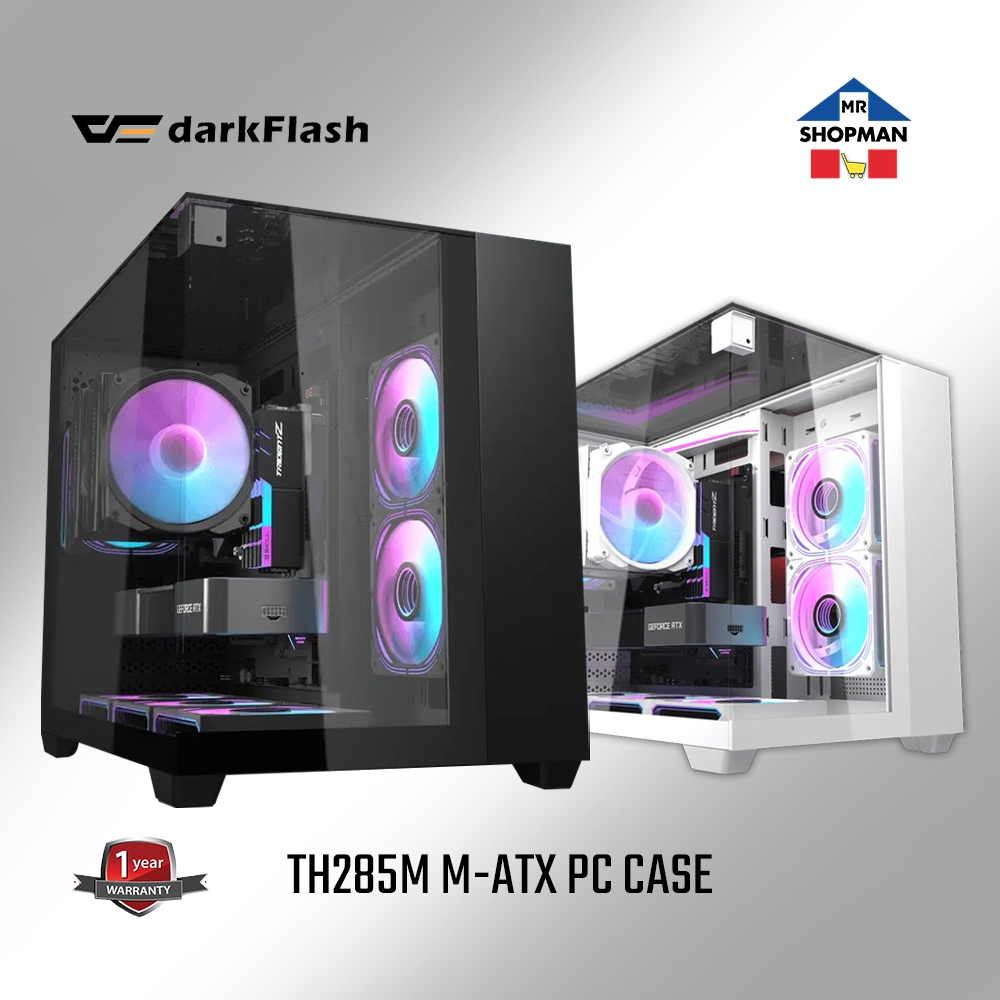 Darkflash TH285M Dual Chamber Top Tempered MATX Black / White PC Case ...