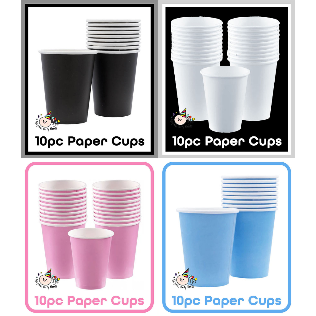 Plain Design Paper Cups 10pc Black Pink White Blue | Shopee Philippines