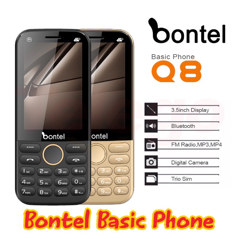 Q8 BONTEL ORIGINAL LOCAL KEYPAD PHONE WITH TV 3.5 inches screen 3 SIM ...