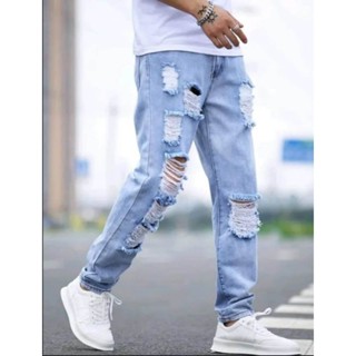 Ripped Jeans for Men Stretchy Skinny Biker Embroidery Cartoon