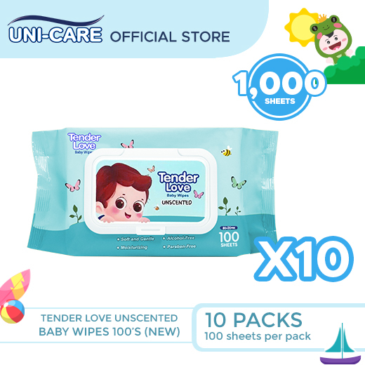 Tender Love Unscented Baby Wipes (Magnifier) 100's Pack of 10 Shopee