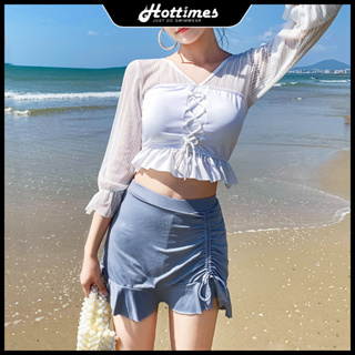 Korean Rashguard Two Piece Swimwear Long Sleeve Swimsuit Beach