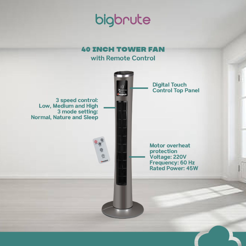 Big Brute Tower Fan with Remote Ivory White or Steel Grey 40 Inch ...