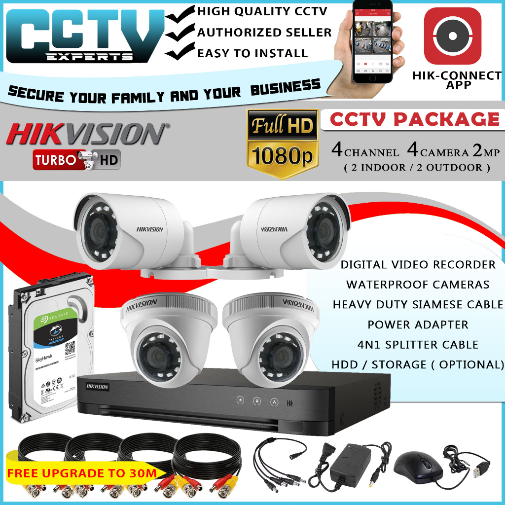 Hikvision Turbo HD CCTV Package 4 Channel Camera 1MP 720 / 2MP (1080P ...