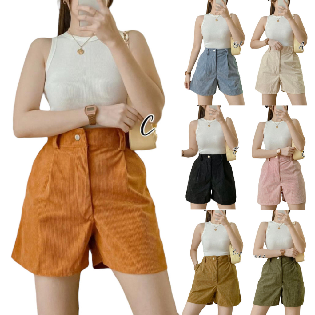 GC Corduroy High Waist Shorts with Pockets | Trendy Korean Corduroy ...