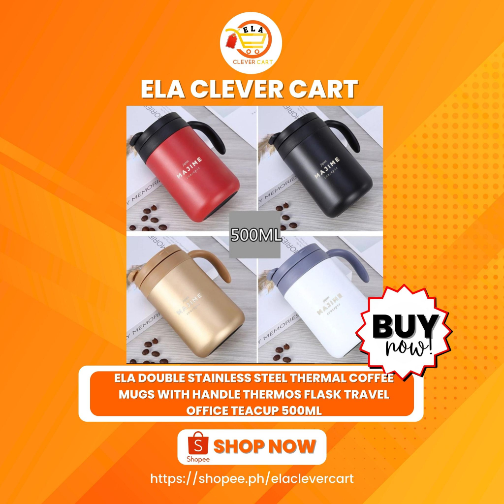 ELA Double Stainless Steel Thermal Coffee Mugs With Handle Thermos