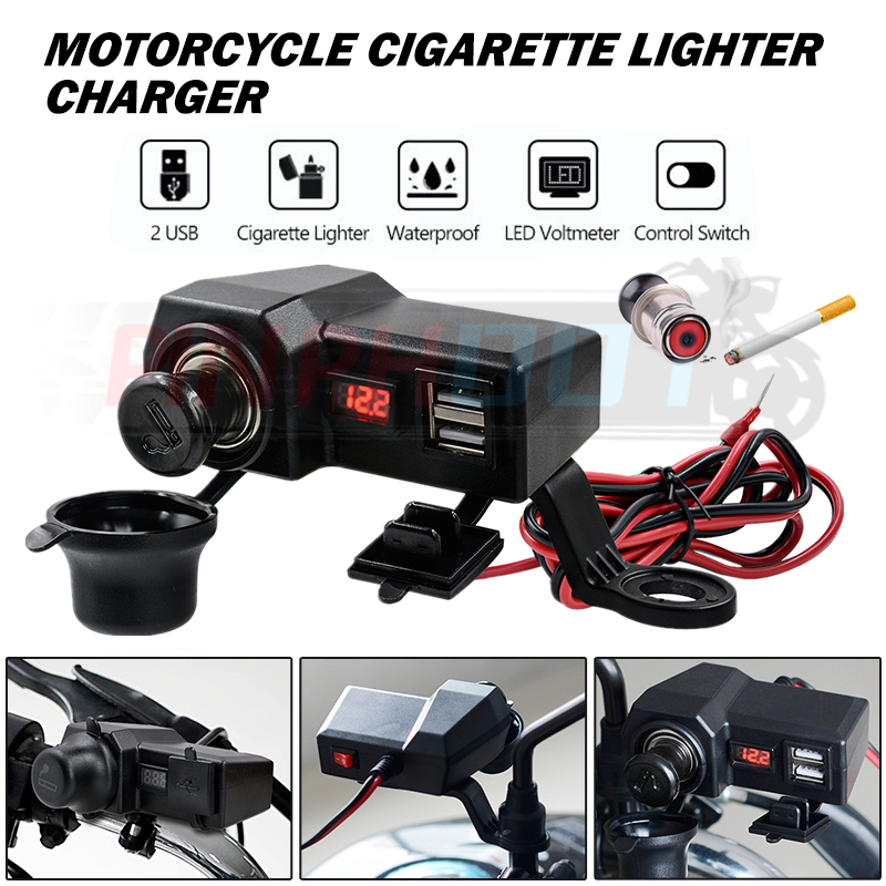 Universal 12V Motorcycle 2.1A Dual USB Phone Charger Motorbike LED ...