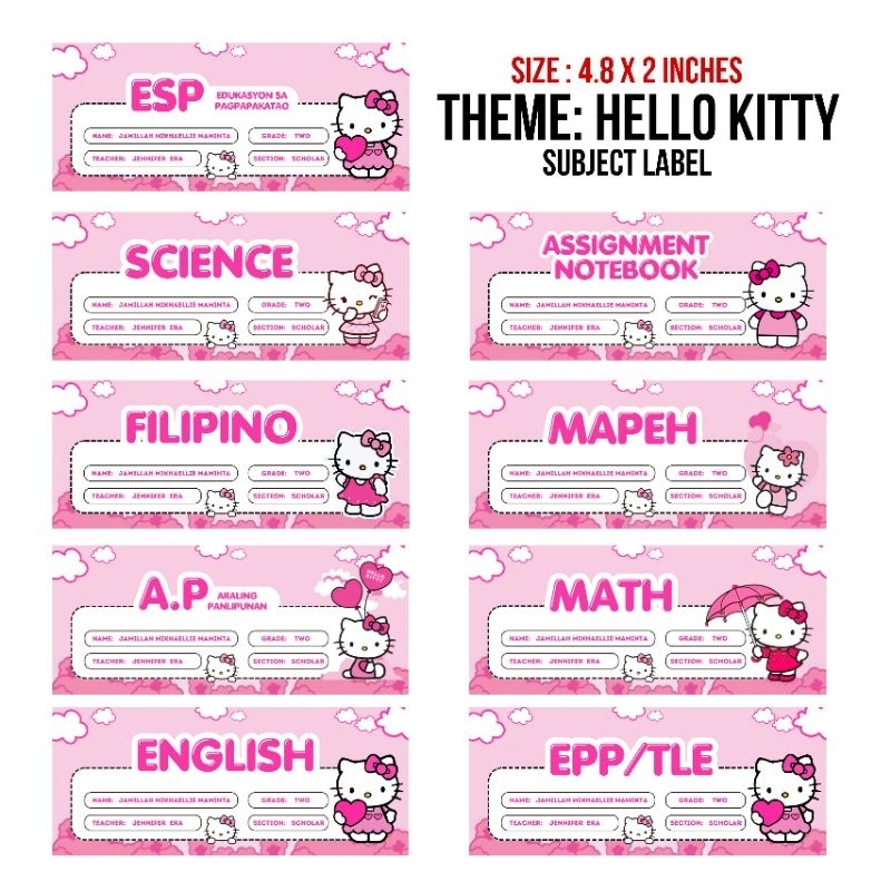 CUSTOMIZE HELLO KITTY THEME SUBJECT LABELS / BACK TO SCHOOL / STICKER