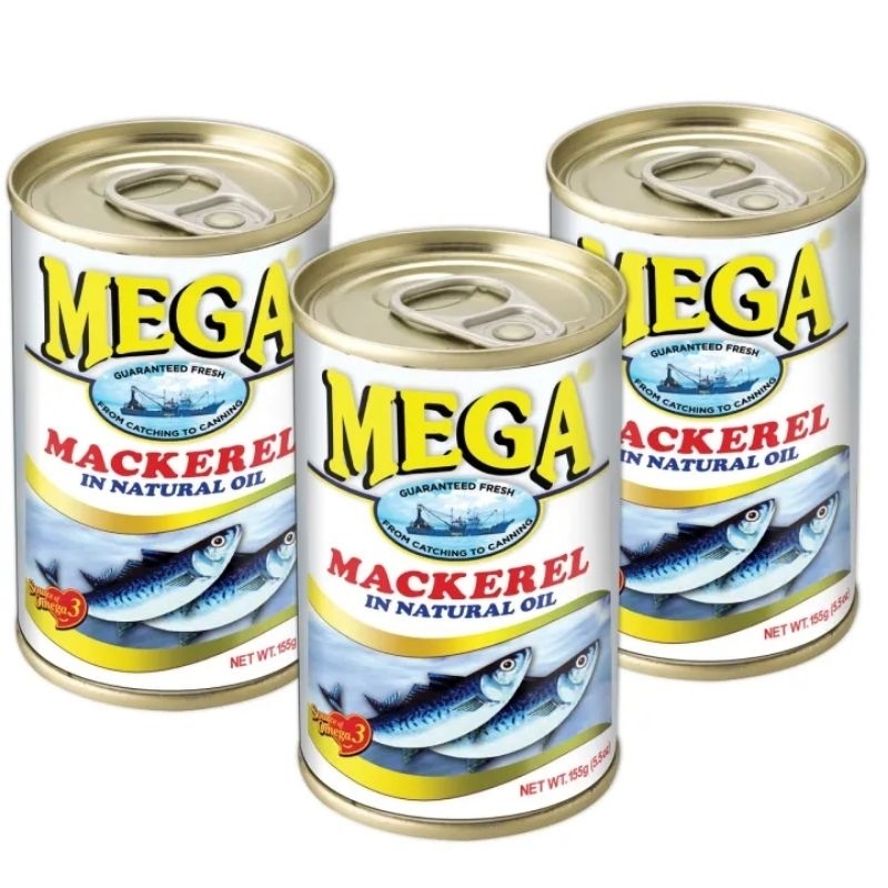 MEGA SARDINES MACKEREL IN NATURAL OIL ,3 PCS CANNED SARDINES (155 GRAMS