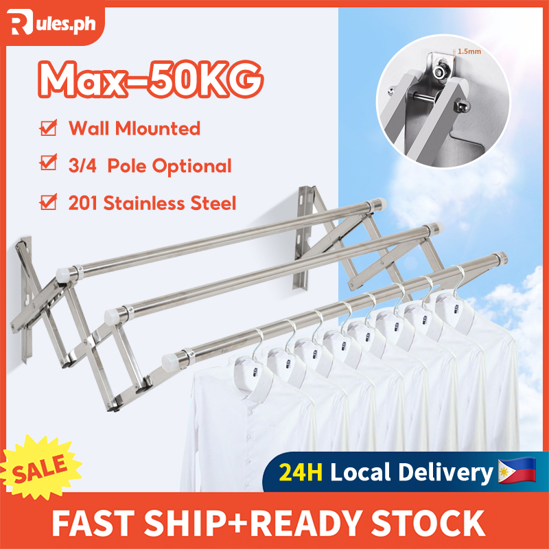 RULES Retractable Wall Mounted Laundry Drying Rack Foldable Stainless ...